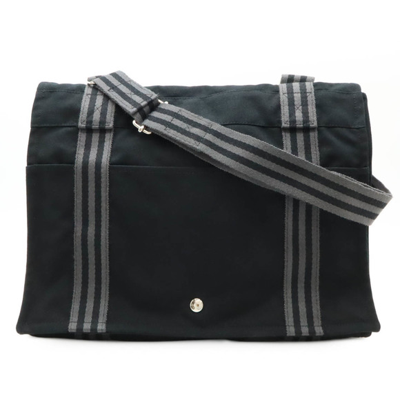 HERMES Hermes Foultou Bassus MM Shoulder Bag Canvas Black Grey - Picture 1 of 8